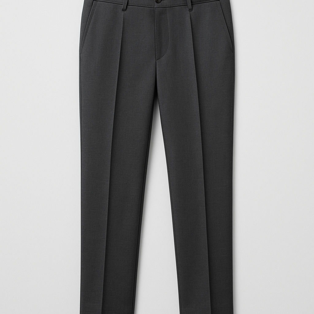 Charcoal gray slim-fit tailored slacks